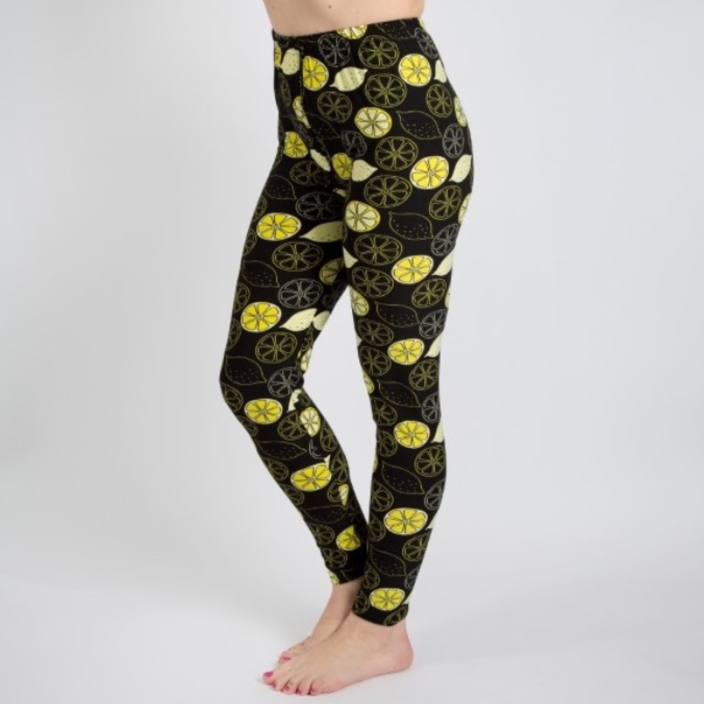 New Mix Lemon Printed Peach Skin Leggings